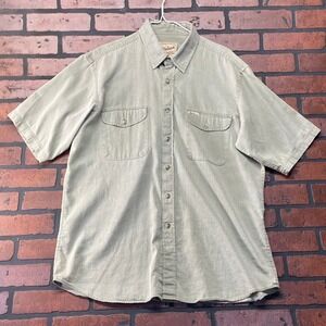 Woolrich Men's Olive Green Cotton Short Sleeve Button Up Utility Outdoor Shirt